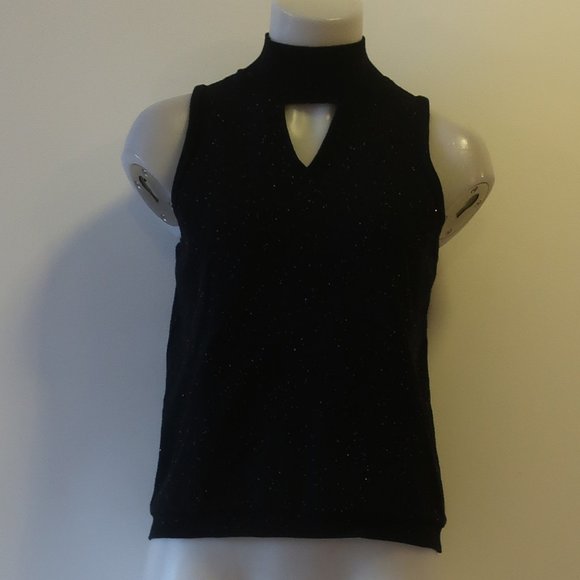 Minnie Rose Black/Multi Speckled Keyhole Sleeveless Sweater Sz L* - Picture 1 of 9